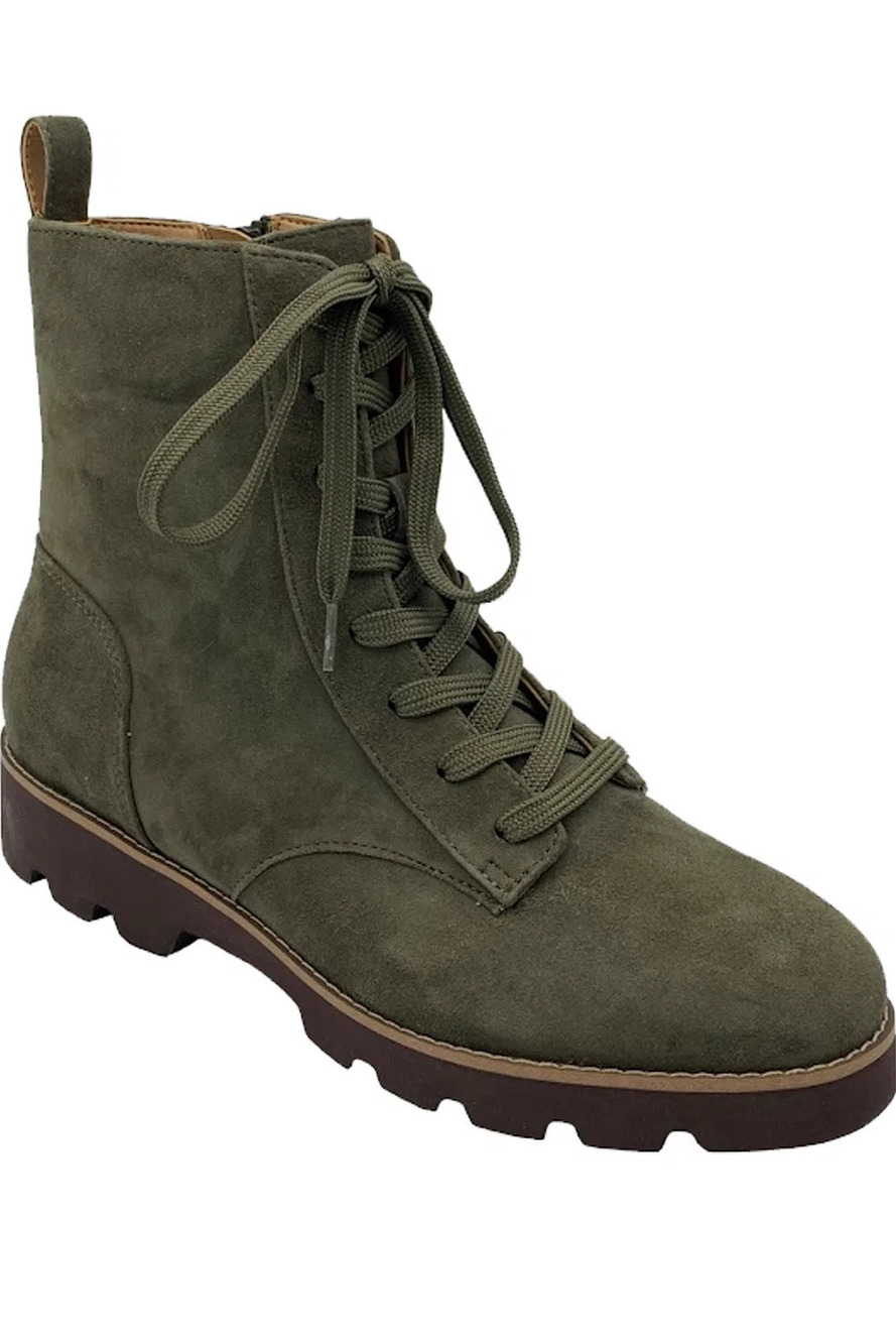 Vionic Leather Lace-Up Boots Lani Olive - Medium